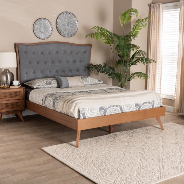 Baxton Studio Malle Classic and Traditional Grey Fabric and Walnut Brown Finished Wood Queen Size Platform Bed Supply