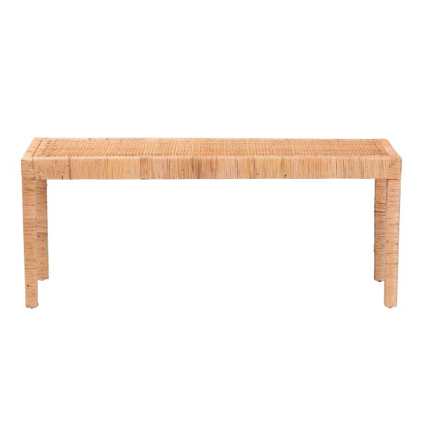 Baxton Studio bali & pari Abelia Modern Bohemian Natural Rattan and Mahogany Wood Long Accent Bench Cheap - Image 3