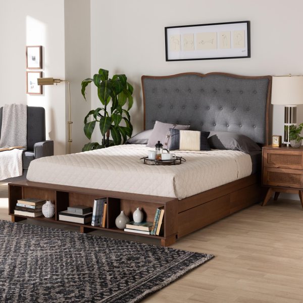 Baxton Studio Irena Classic Transitional Grey Fabric and Walnut Brown Finished Wood King Size Platform Storage Bed Hot on Sale