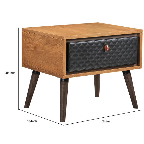 24 Inch Wooden Nightstand with One Drawer, Brown and Black By Benzara For Sale - Image 5