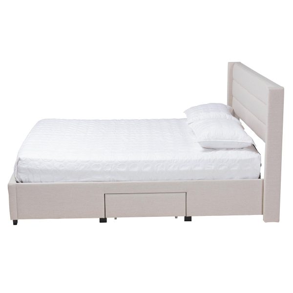 Baxton Studio Braylon Mid-Century Modern Transitional Beige Fabric and Dark Brown Finished Wood Full Size 3-Drawer Storage Platform Bed Online Sale - Image 4