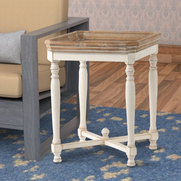 Square Shaped Wooden Side Table With Cross Base, Brown & Gray By Benzara Online Hot Sale