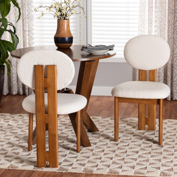 Baxton Studio Kacela Modern Japandi Cream Boucle Fabric and Walnut Brown Finished Wood 2-Piece Dining Chair Set For Cheap