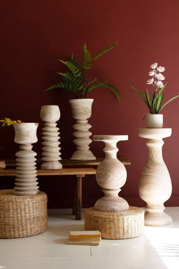 Set Of Three Turned Wood Towers With Cups By Kalalou For Sale - Image 5
