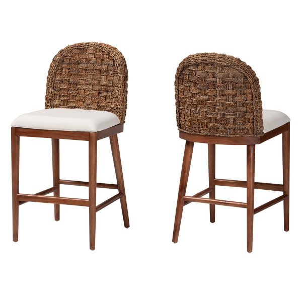 Baxton Studio bali & pari Denver Modern Bohemian Walnut Brown Finished Acacia Wood and Seagrass 2-Piece Counter Stool Set Hot on Sale - Image 4