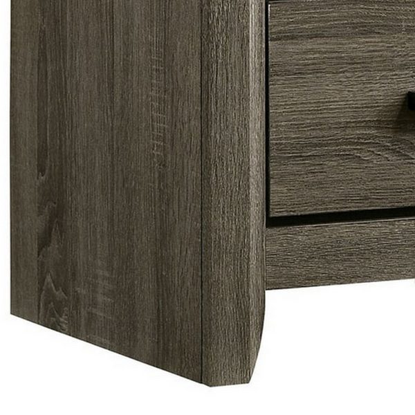 24 Inch 2 Drawer Wooden Nightstand with Finger Pulls, Brown By Benzara For Sale - Image 5