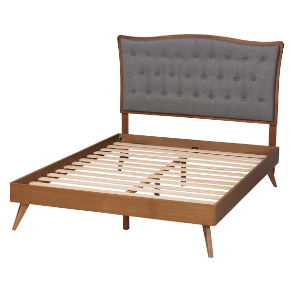 Baxton Studio Malle Classic and Traditional Grey Fabric and Walnut Brown Finished Wood Queen Size Platform Bed Supply - Image 4