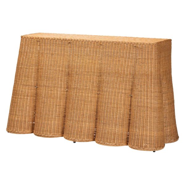 Baxton Studio bali & pari Palm Bohemian Honey Scallop Rattan Console Table Supply - Image 2