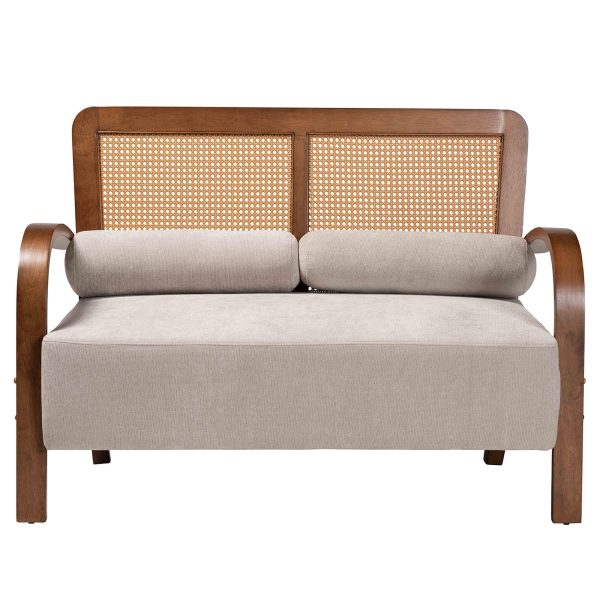 Baxton Studio Sage Modern Japandi Light Grey Fabric and Walnut Brown Finished Wood Loveseat with Woven Rattan Online Hot Sale - Image 3