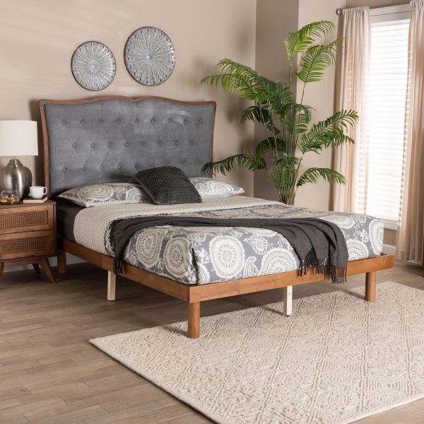 Baxton Studio Elitia Classic and Traditional Grey Fabric and Walnut Brown Finished Wood King Size Platform Bed Online now