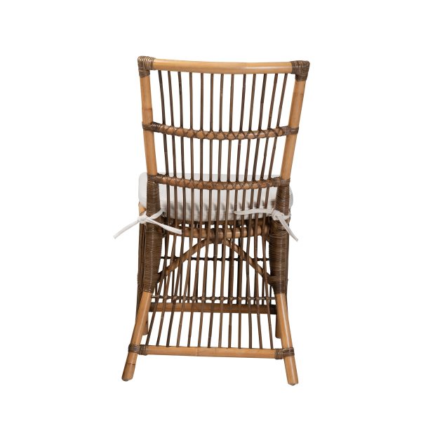 Baxton Studio bali & pari Kim Modern Bohemian White Fabric and Natural Brown Rattan Dining Chair Discount - Image 5