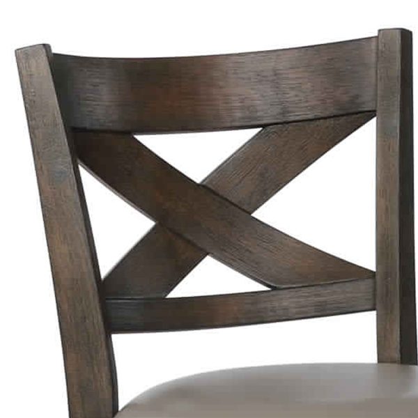 Curved Back Swivel Bar Stool with Leatherette Seat,Set of 2, Gray and Brown By Benzara For Cheap - Image 4