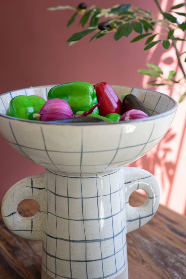 Ceramic Grid Design Compote With Handles By Kalalou Cheap - Image 3