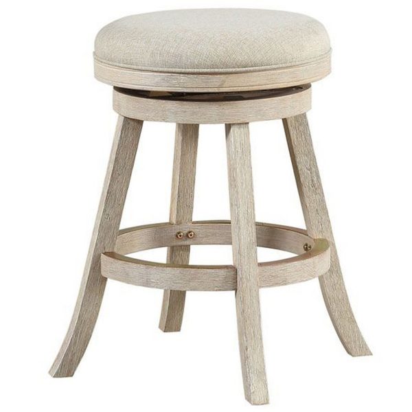 Wooden Swivel Counter Stool with Round Fabric Seat, Gray By Benzara Fashion - Image 2