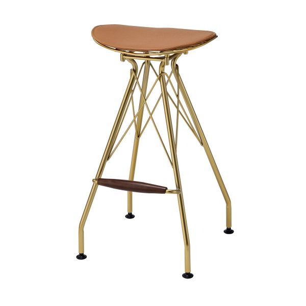 Metal Backless Barstool with Flared legs and Braces Support, Set of 2, Gold By Benzara For Cheap - Image 3