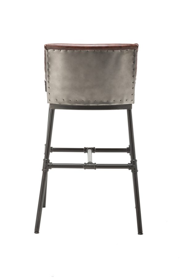 Leatherette Bar Stool with Riveted Metal Backing, Brown and Black By Benzara For Cheap - Image 4