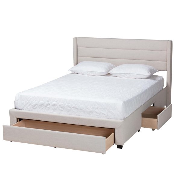 Baxton Studio Braylon Mid-Century Modern Transitional Beige Fabric and Dark Brown Finished Wood Full Size 3-Drawer Storage Platform Bed Online Sale - Image 3