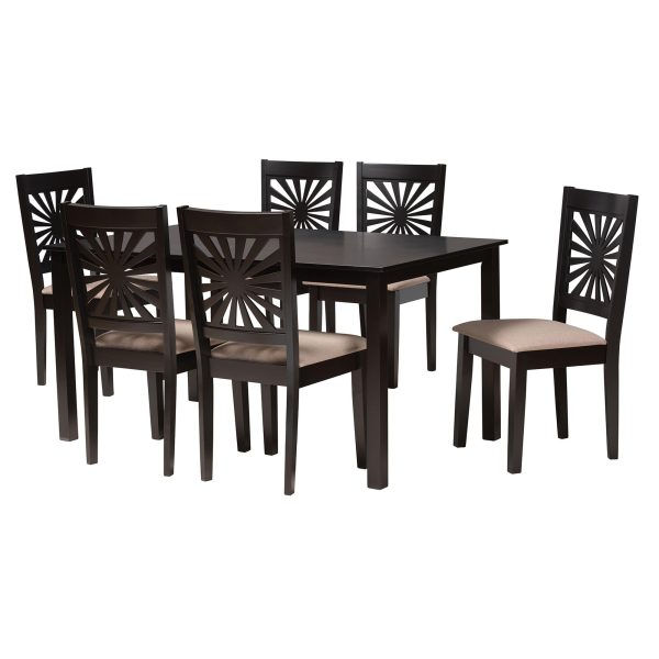 Baxton Studio Olympia Modern Beige Fabric and Espresso Brown Finished Wood 7-Piece Dining Set Online Hot Sale - Image 4