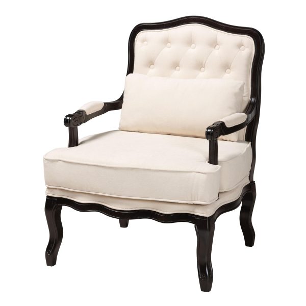 Baxton Studio Dion Traditional French Cream Fabric and Wenge Brown Finished Wood Accent Chair Cheap - Image 2