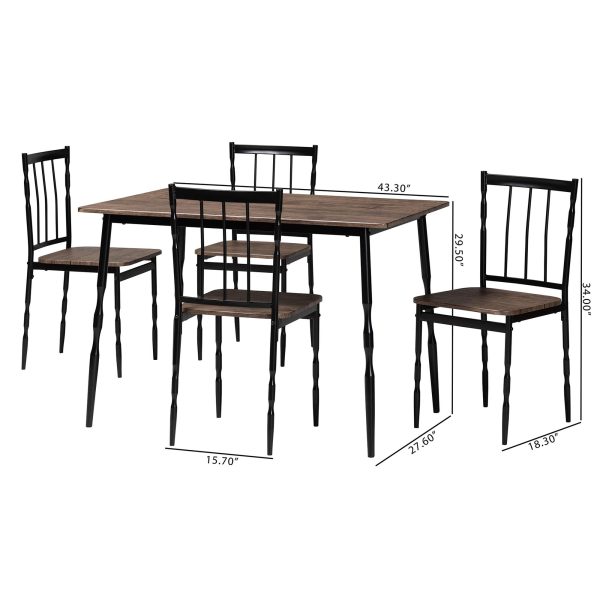 Baxton Studio Nevan Modern Industrial Brown Wood and Metal 5-Piece Dining Set Hot on Sale - Image 3