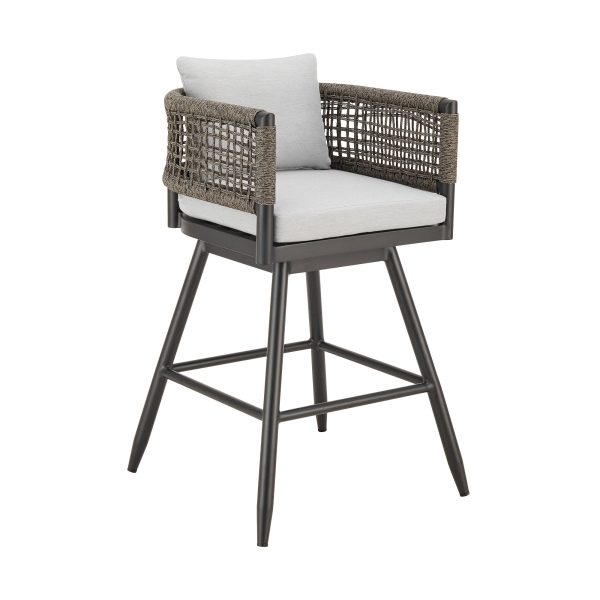 Alegria Outdoor Patio Swivel Counter Stool in Aluminum with Gray Rope and Light Gray Cushions By Armen Living Fashion - Image 2