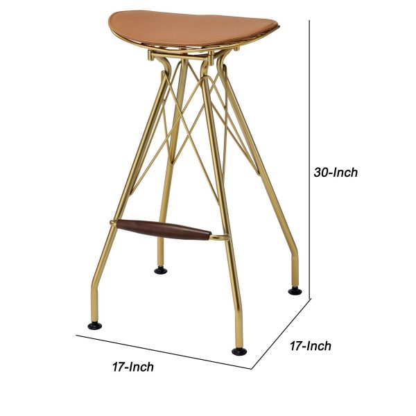 Metal Backless Barstool with Flared legs and Braces Support, Set of 2, Gold By Benzara For Cheap - Image 2