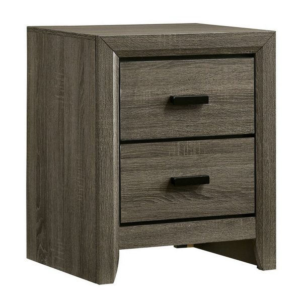 24 Inch 2 Drawer Wooden Nightstand with Finger Pulls, Brown By Benzara For Sale