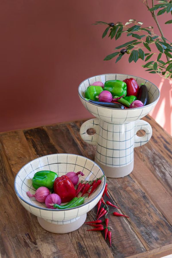 Ceramic Grid Design Compote With Handles By Kalalou Cheap - Image 2