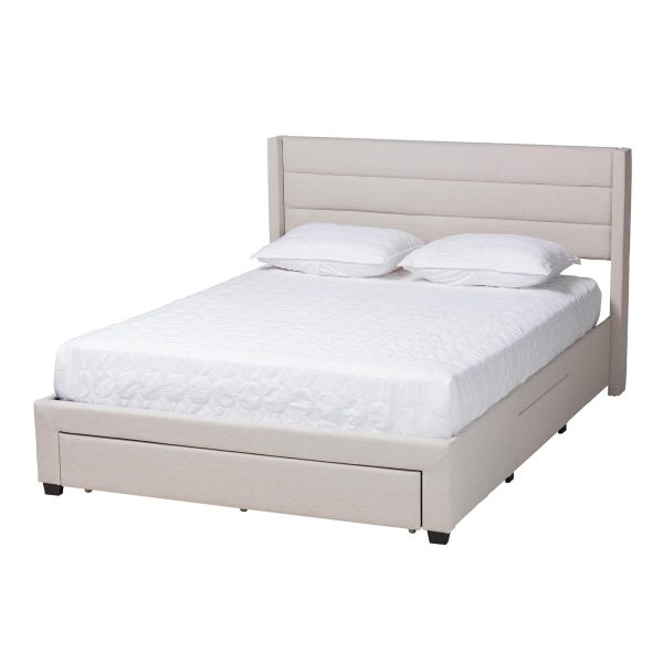 Baxton Studio Braylon Mid-Century Modern Transitional Beige Fabric and Dark Brown Finished Wood Full Size 3-Drawer Storage Platform Bed Online Sale - Image 2