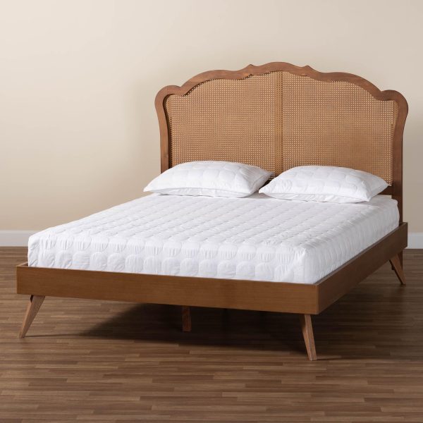 Baxton Studio Aithan Mid-Century Walnut Brown Wood and Rattan Queen Size Platform Bed Online Hot Sale - Image 2