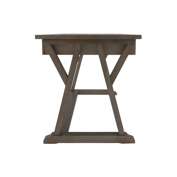 Three Drawer Wooden Desk with Cross Brace Stretcher and Faux Bluestone Top, Gray By Benzara on Sale - Image 3
