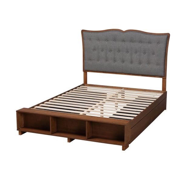 Baxton Studio Irena Classic Transitional Grey Fabric and Walnut Brown Finished Wood King Size Platform Storage Bed Hot on Sale - Image 5