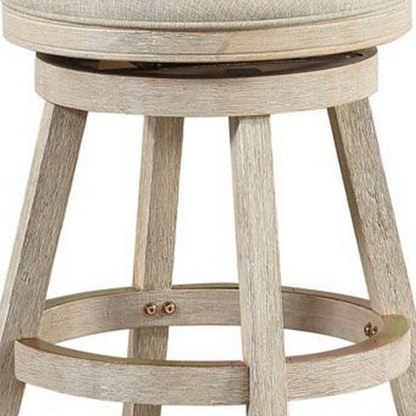 Wooden Swivel Counter Stool with Round Fabric Seat, Gray By Benzara Fashion - Image 5