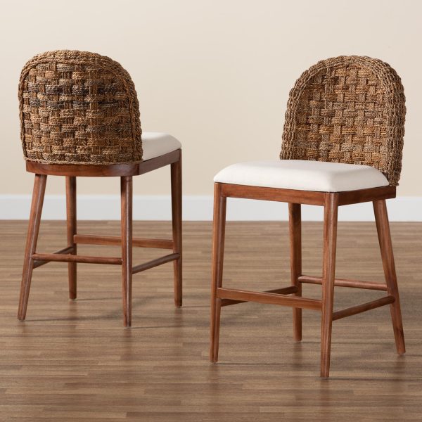 Baxton Studio bali & pari Denver Modern Bohemian Walnut Brown Finished Acacia Wood and Seagrass 2-Piece Counter Stool Set Hot on Sale - Image 2