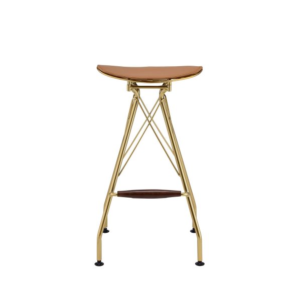 Metal Backless Barstool with Flared legs and Braces Support, Set of 2, Gold By Benzara For Cheap