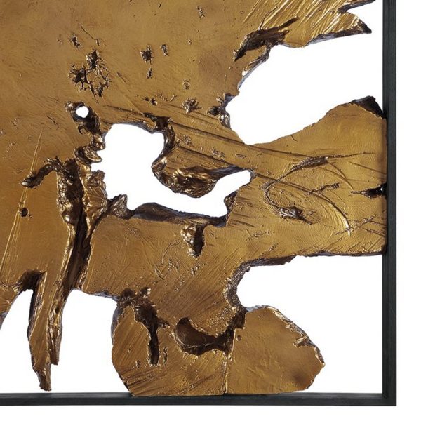 Square Frame Wall Decor with Wooden Abstract Cut Out Pattern,Black and Gold By Benzara Online - Image 3