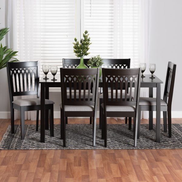 Baxton Studio Genesis Modern Grey Fabric and Dark Brown Finished Wood 7-Piece Dining Set For Cheap