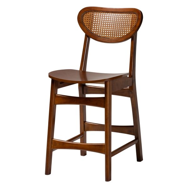 Baxton Studio Hesper Mid-Century Modern Walnut Brown Finished Wood and Rattan 5-Piece Pub Set Discount - Image 5
