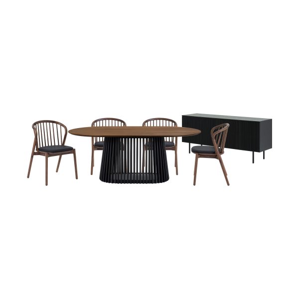 Pasadena Echo 6 Piece Oval Dining Set with Buffet in Black Finish with Walnut Finish Table Top and Chairs By Armen Living Supply - Image 2