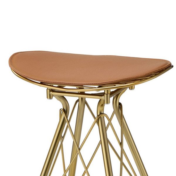 Metal Backless Barstool with Flared legs and Braces Support, Set of 2, Gold By Benzara For Cheap - Image 4