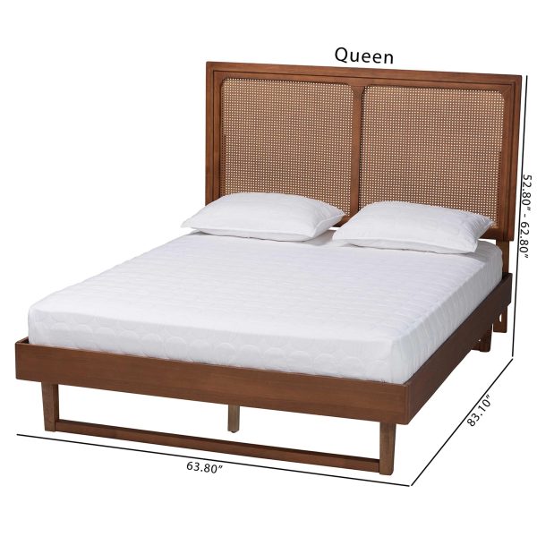 Baxton Studio Rondell Mid-Century Modern Ash Walnut Woven Rattan King Size Bed Supply - Image 3
