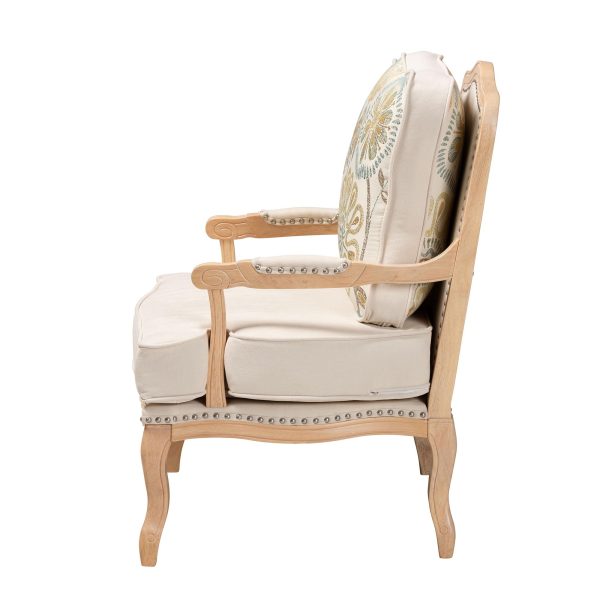 Baxton Studio Andre Traditional French Quilted Fabric and Whitewash Finished Wood Accent Chair For Cheap - Image 4