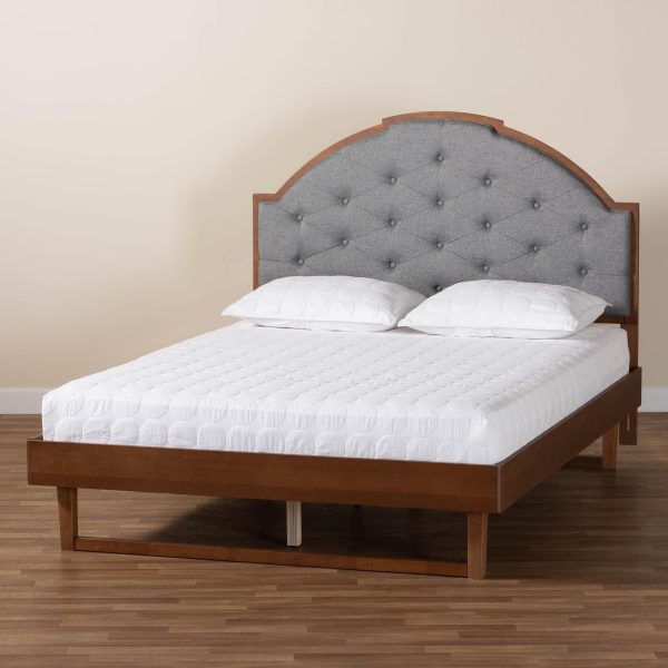 Baxton Studio Douglas Mid-Century Modern Grey Fabric and Walnut Brown Wood King Size Platform Bed Online - Image 2