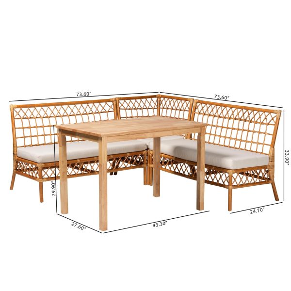 Baxton Studio bali & pari Aina Modern Bohemian Honey Rattan 4-Piece Dining Nook Set Online - Image 4