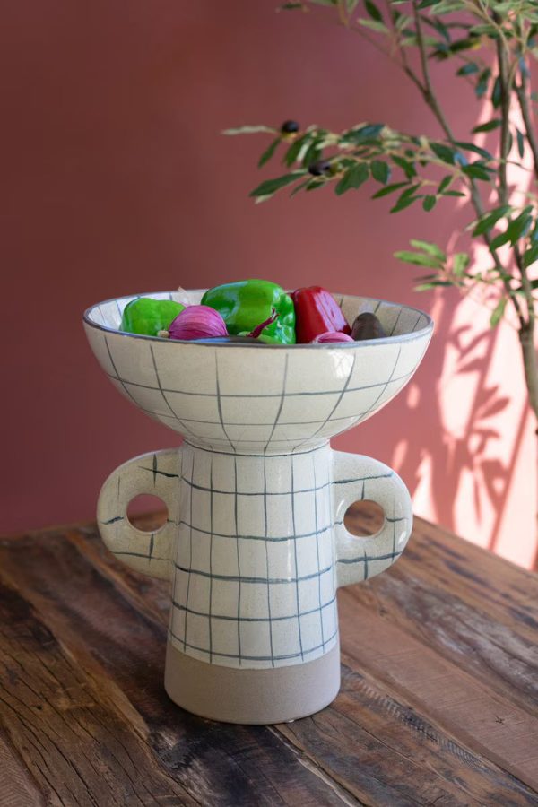 Ceramic Grid Design Compote With Handles By Kalalou Cheap