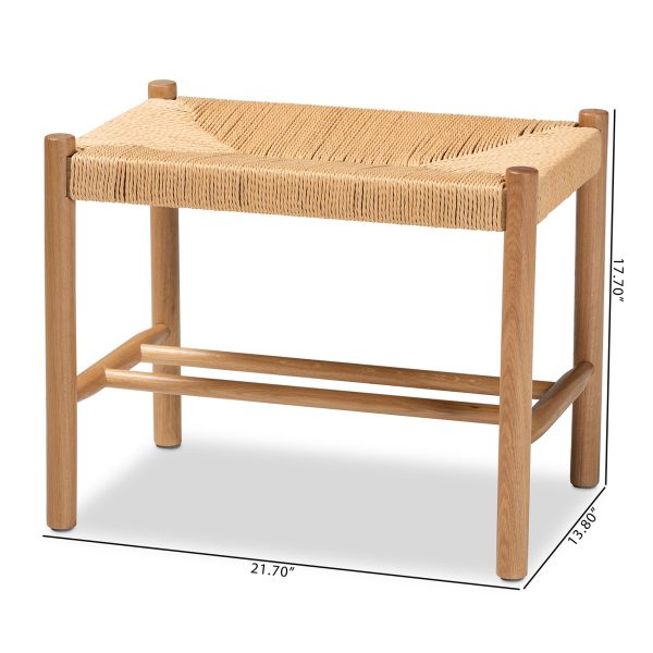 Baxton Studio Saura Mid-Century Modern Oak Brown Finished Wood and Hemp Accent Bench For Sale - Image 2
