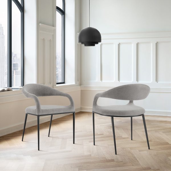 Morgan Upholstered Dining Chair with Matte Black Iron and Light Gray Fabric - Set of 2 By Armen Living Hot on Sale