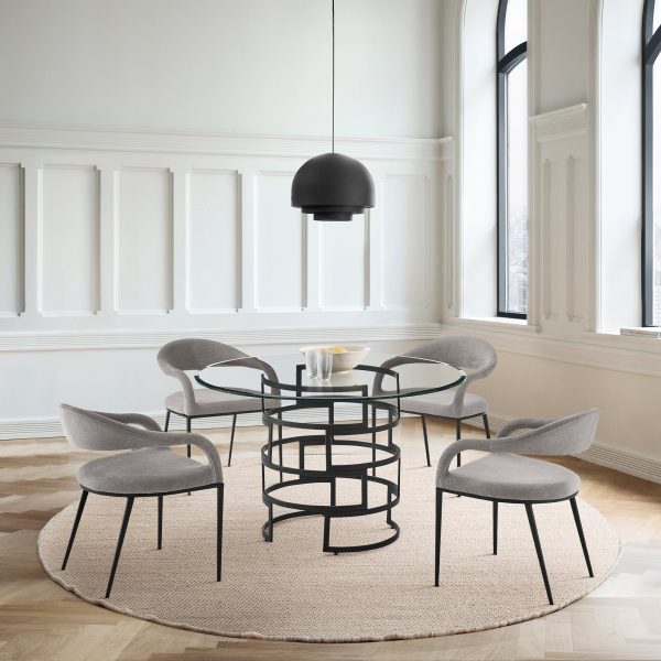 Morgan Upholstered Dining Chair with Matte Black Iron and Light Gray Fabric - Set of 2 By Armen Living Hot on Sale - Image 2