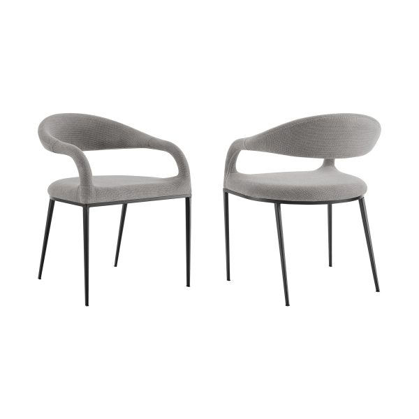 Morgan Upholstered Dining Chair with Matte Black Iron and Light Gray Fabric - Set of 2 By Armen Living Hot on Sale - Image 3
